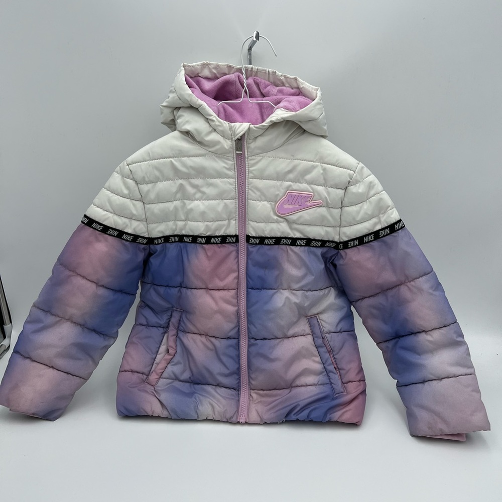 Nike Pastel Gradient Puffer Jacket Girl Sz 6X Hooded Winter Coat Casual Wear